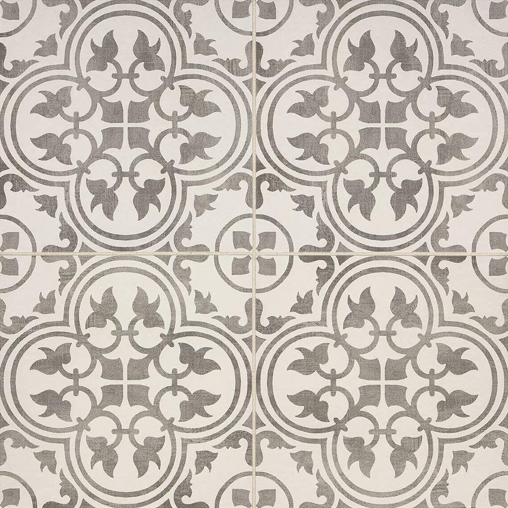 Flora Gray White 12x12 Encaustic Ceramic Tile for Floor and Wall (10 Piece 10 Sf Pack)