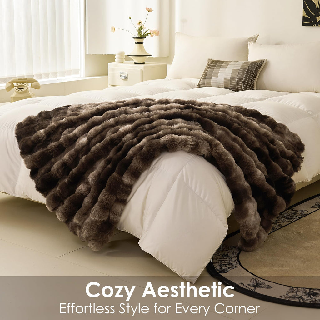 Soft Fluffy Faux Fur Throw Blanket 50"x60", Bubble Plush Texture