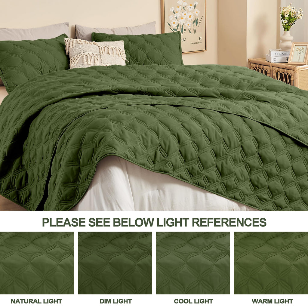 Oversized King Quilt Bedding Set, 3 Pcs Olive Green Bedspreads Set