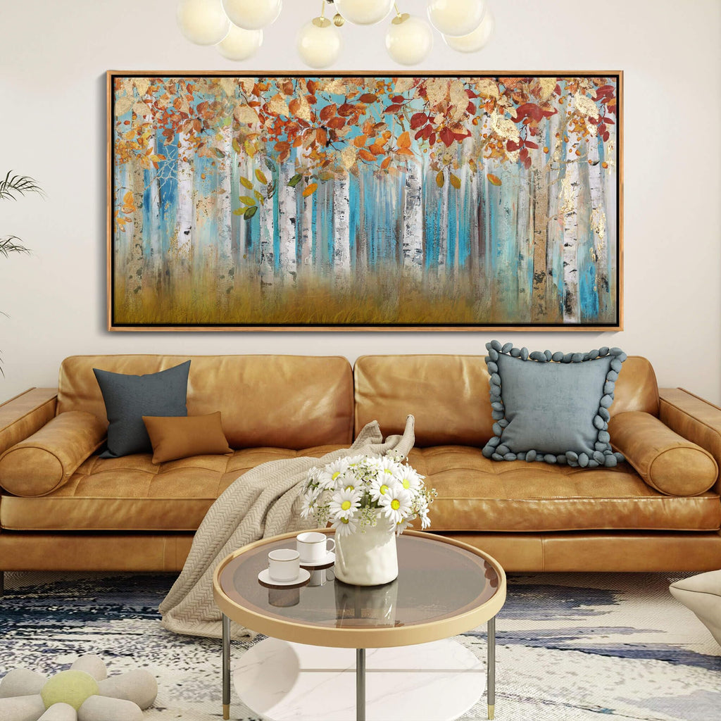 Birch Tree Canvas Wall Art Landscape Yellow Picture Wall Decor Large Bedroom Wall Decor Above Bed Artwork for Walls