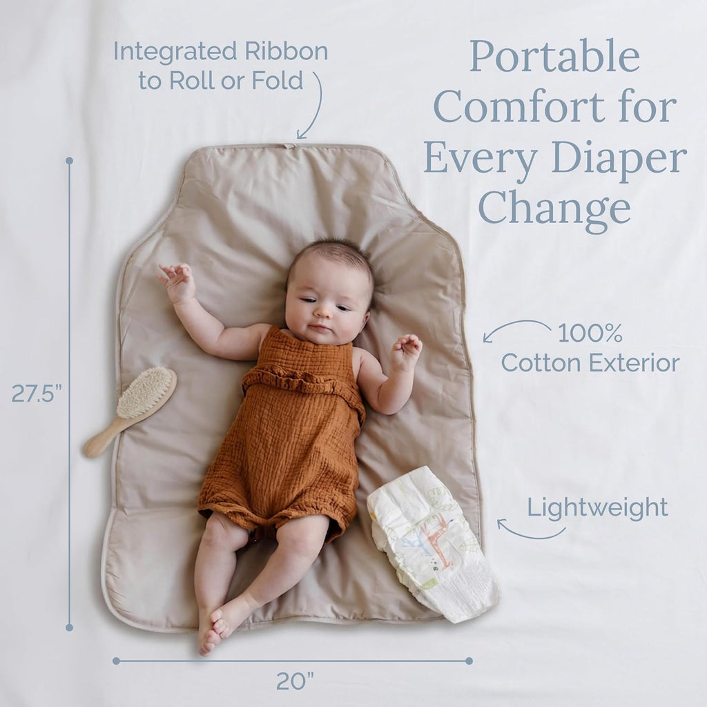 Portable Diaper Changing Pad - Rollable, Portable Changing Pad for Diaper Bag & Travel - OEKO-TEX Cotton Exterior