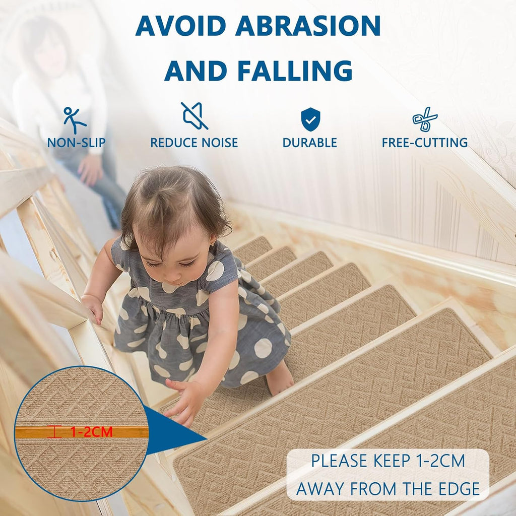 Stair Treads for Wooden Steps Indoor, 15 Pack 8" X 30" Non Slip Carpet Stair Treads with Reusable Adhesive for Elders