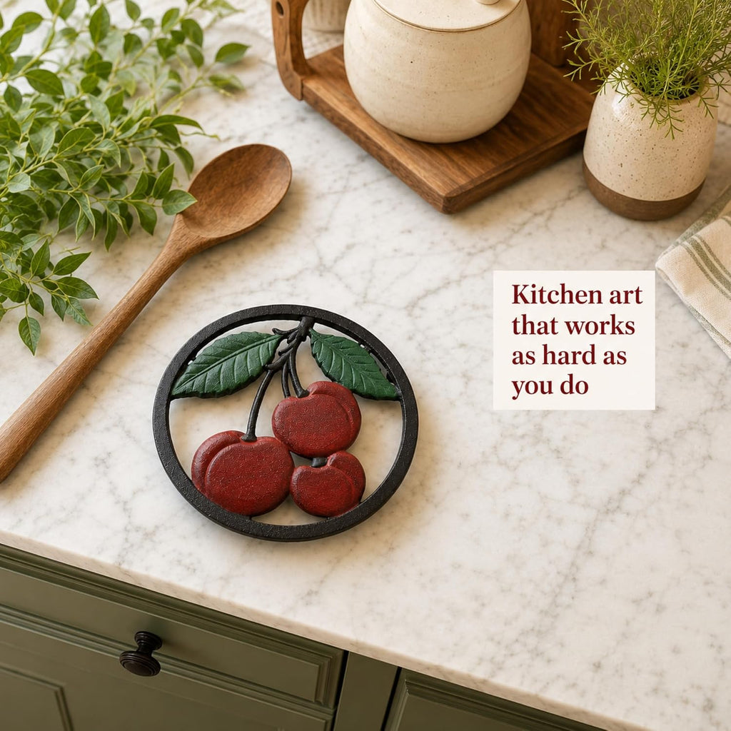 Cast Iron Cherry Themed Summer Style Trivet