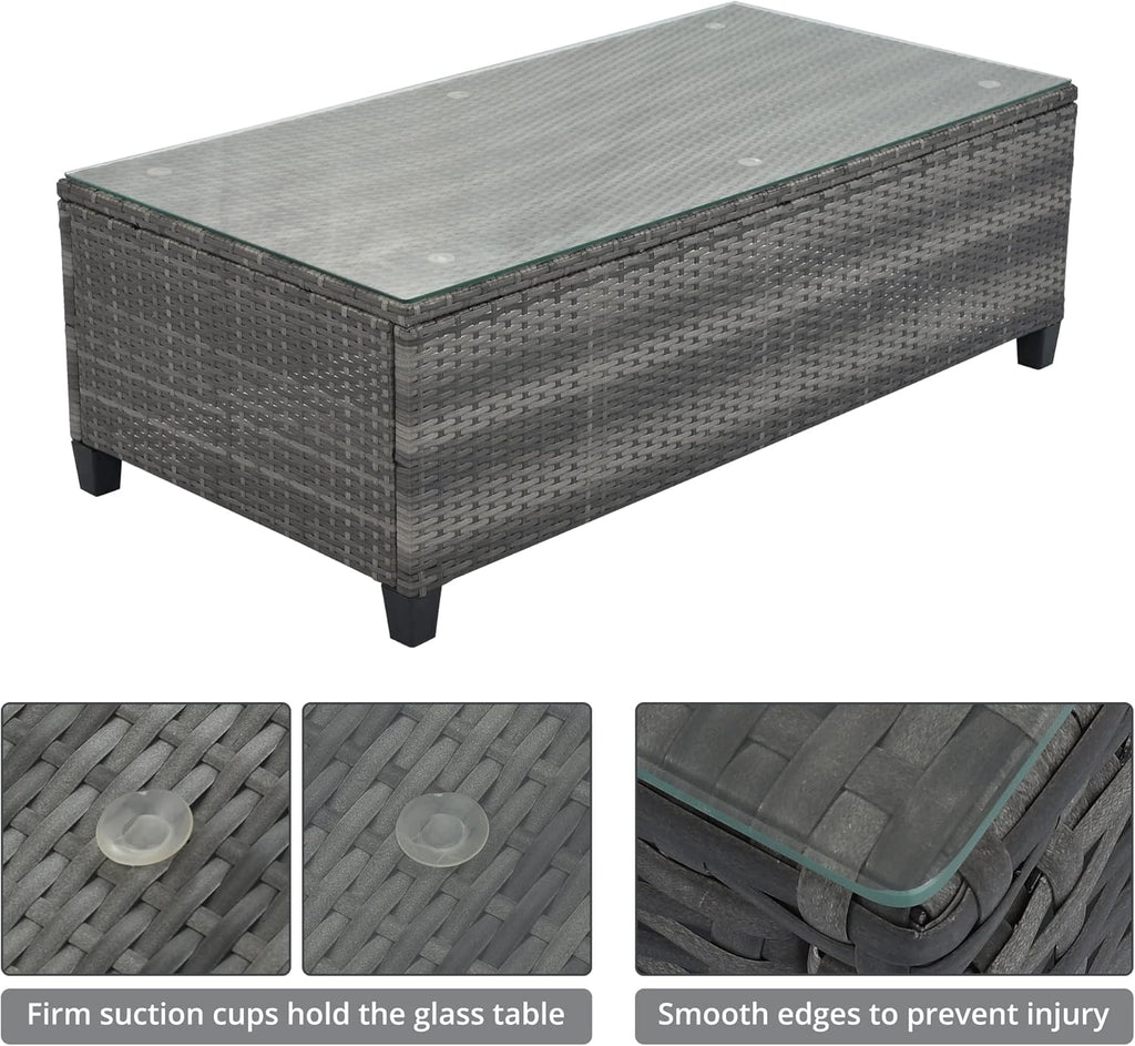 Half-Moon Curved Outdoor Sectional Sofa and Side Table, Wicker Rattan Patio Coversation Set 8 Piece, Gray