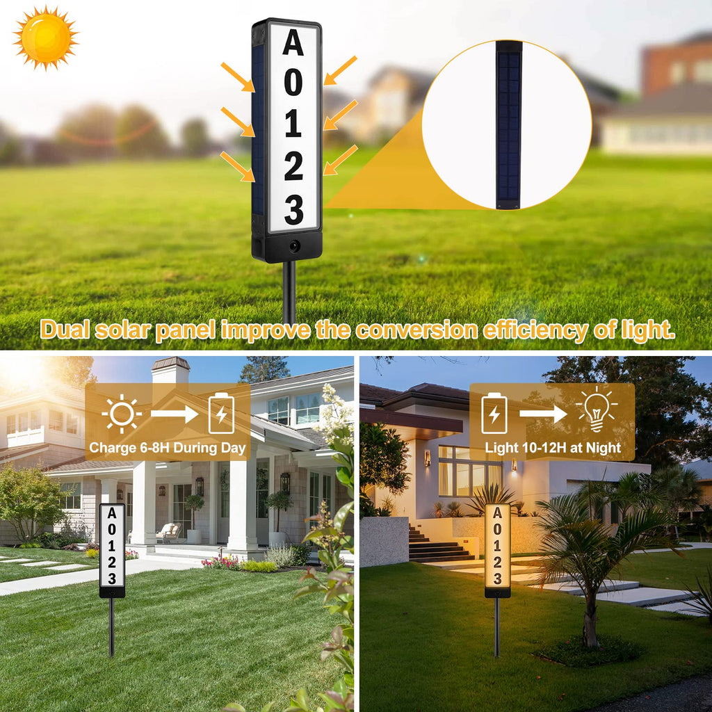 Solar Address Signs for Yard Vertical LED House Numbers for Outside
