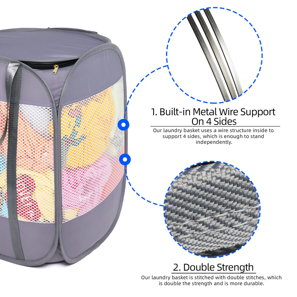 Pop-Up Laundry Hamper with YKK Zipper Lid, 1.5 Loads, Reinforced Handles