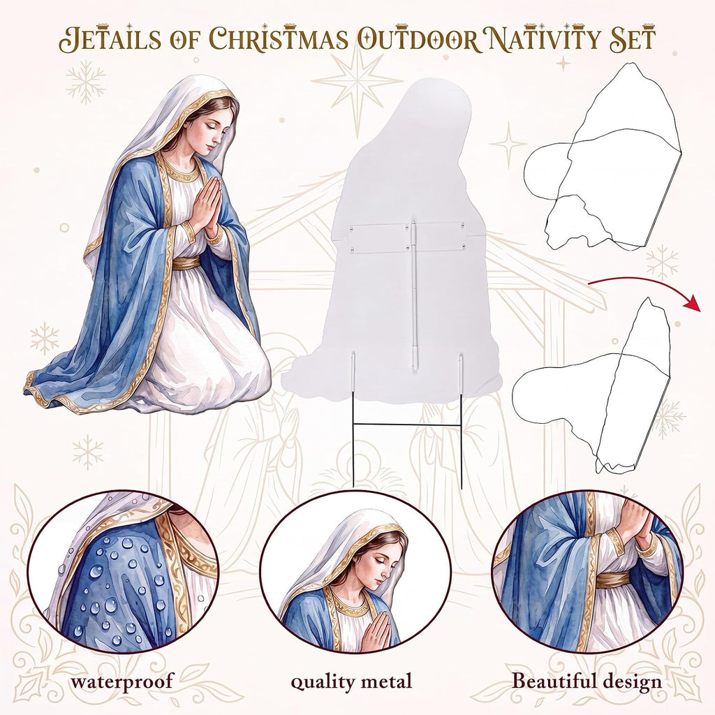 3 Pcs Metal Christmas Outdoor Nativity Scene Set, 54.3 Inch