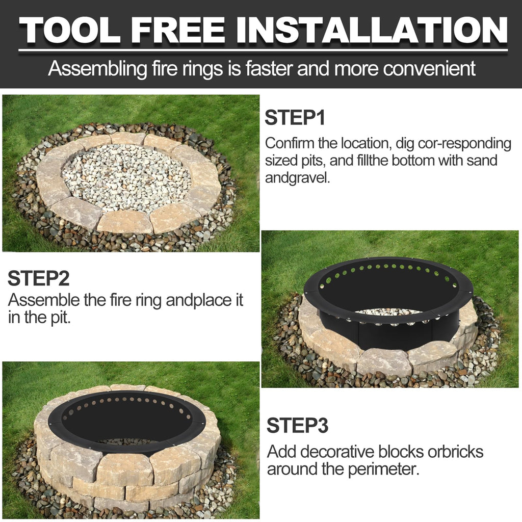 Outdoor Smokeless Fire Pit Ring 40 Inch Outer/36 Inch Inner Diameter, Heavy Duty Metal Round Liner Insert for Outside