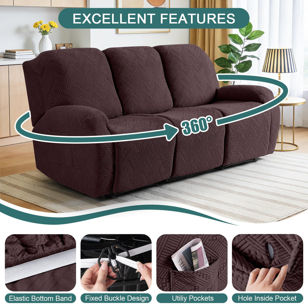 Recliner Couch Covers, Soft Stretch Sofa Slipcover, Dark Coffee