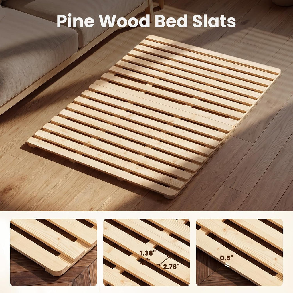 Floor Bed Frame, Foldable Japanese Tatami Bed Frame for Futon Mattress