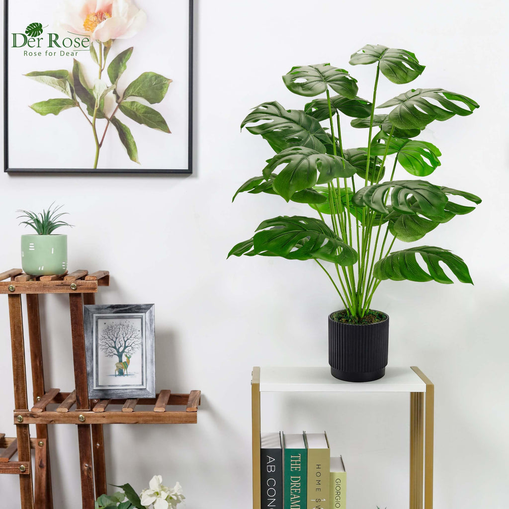 2 Pack 28" Fake Plants, Monstera Plants in White and Black Pots