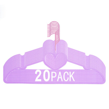 Velvet Hangers 20 Pack, 16 Inch Non Slip Heart Hanger (Light Purple)