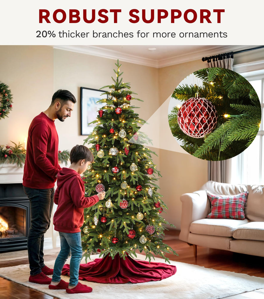 7.5ft Pre-Lit Green Christmas Tree, 2199 Branch Tips and 400 Lights
