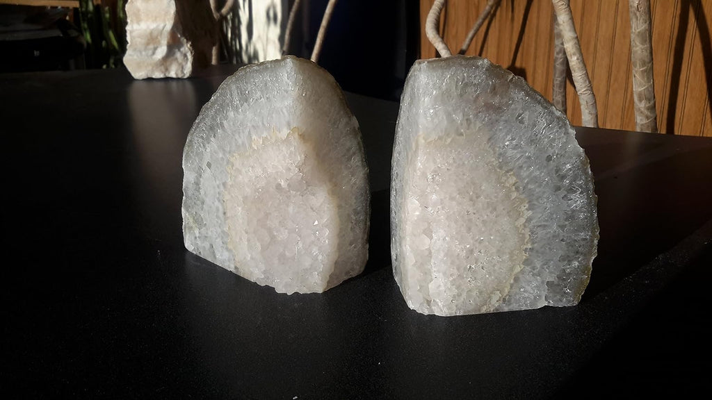 Natural Agate Quartz Geode Book Ends - Made from the Finest Grade Brazilian Agate