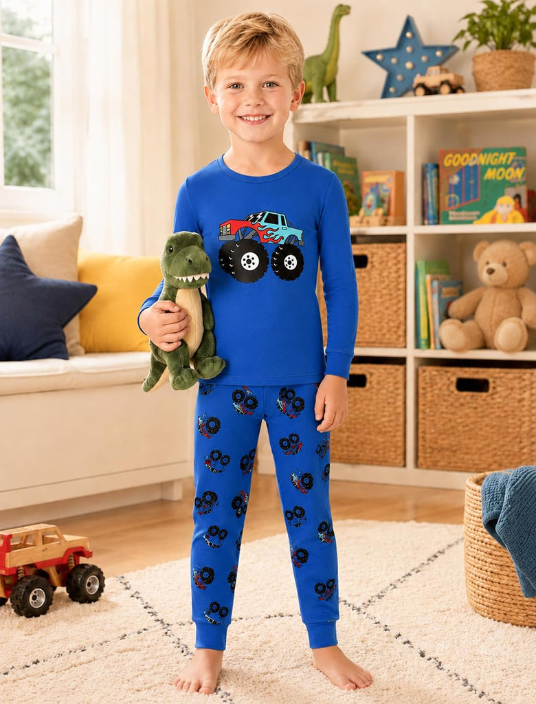 Boys Cotton Pajamas 2 Pcs Snug Fit Long Sleeve Pj Set