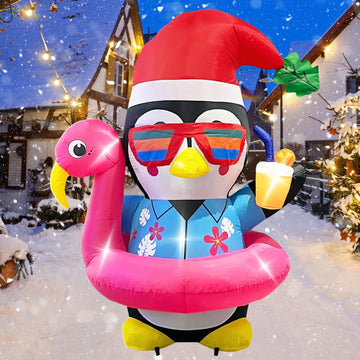 Inflatable Penguin Christmas Yard Decorations 5FT Outdoor Cute Blow up Xmas Decoration with Built-in LED Lights for