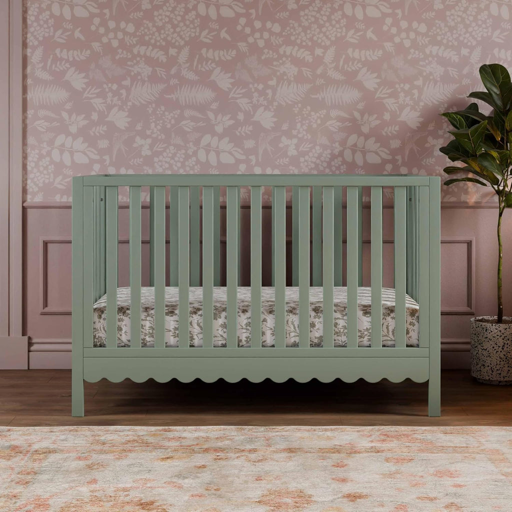 Sammy Scallop 4-in-1 Convertible Baby Crib, Light Sage | GREENGUARD Gold Certified, Converts to Toddler Bed & Daybed