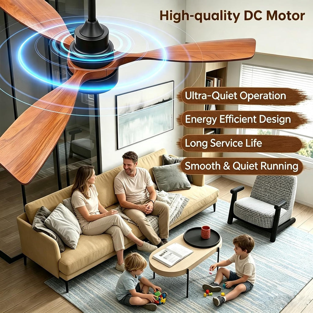 48 Inch Smart Ceiling Fan with Light and Remote - 3 Solid Wood Blades, Dimmable LED, Reversible DC Motor, Works with Alexa & Google