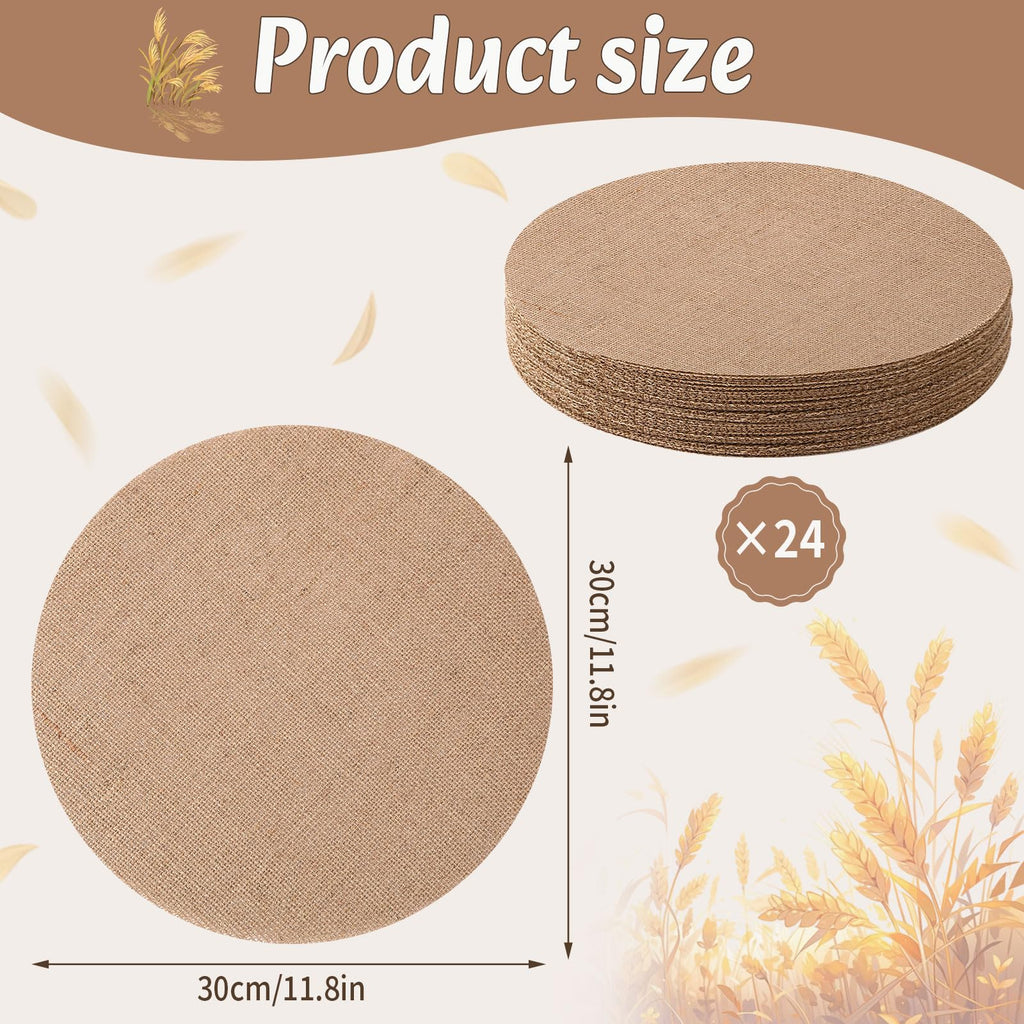 24 Pcs 11.8 Inch Burlap Round Placemats Bulk, Natural Table Mats