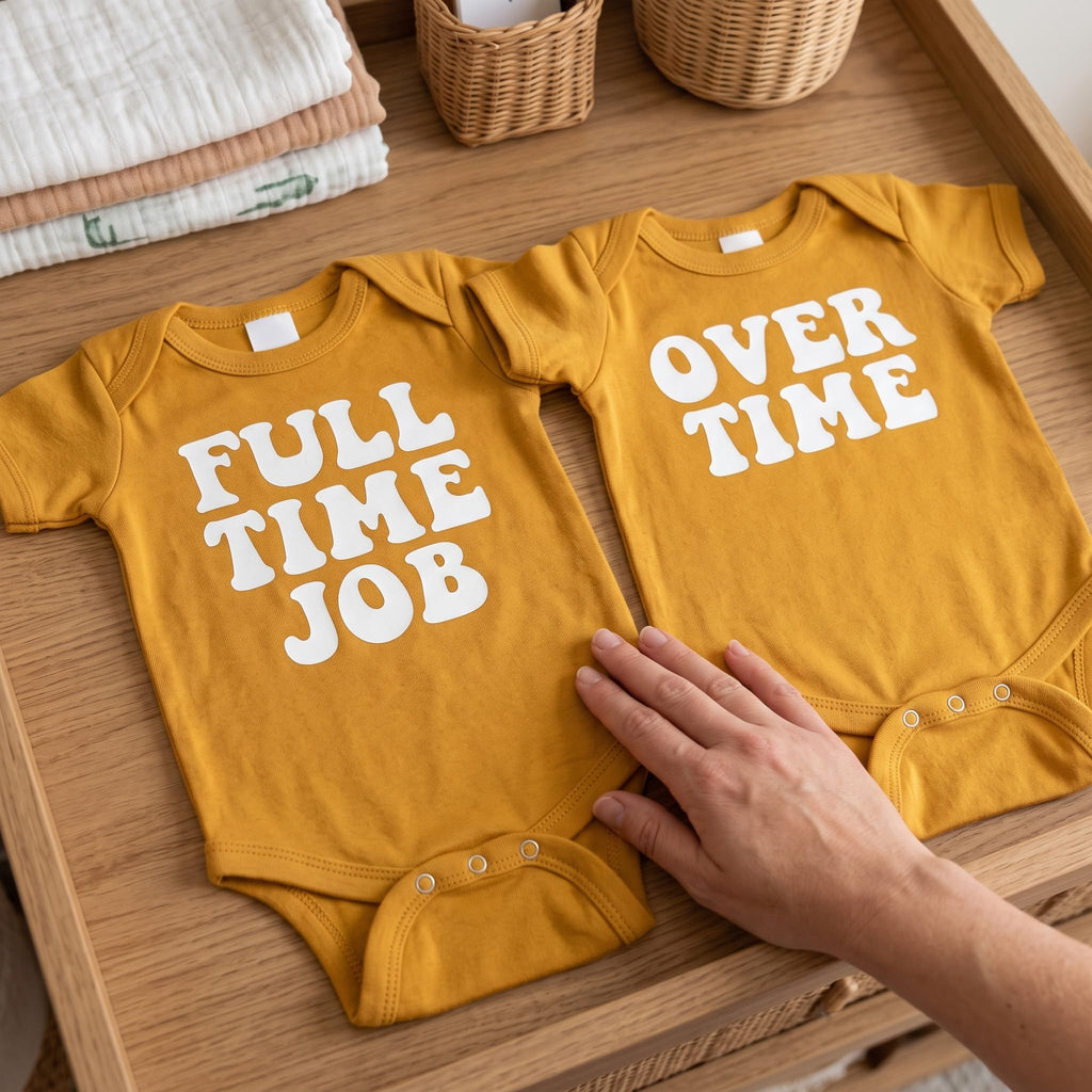 Full Time Job and Overtime Twin Set Two Infant Bodysuit Set, Gold