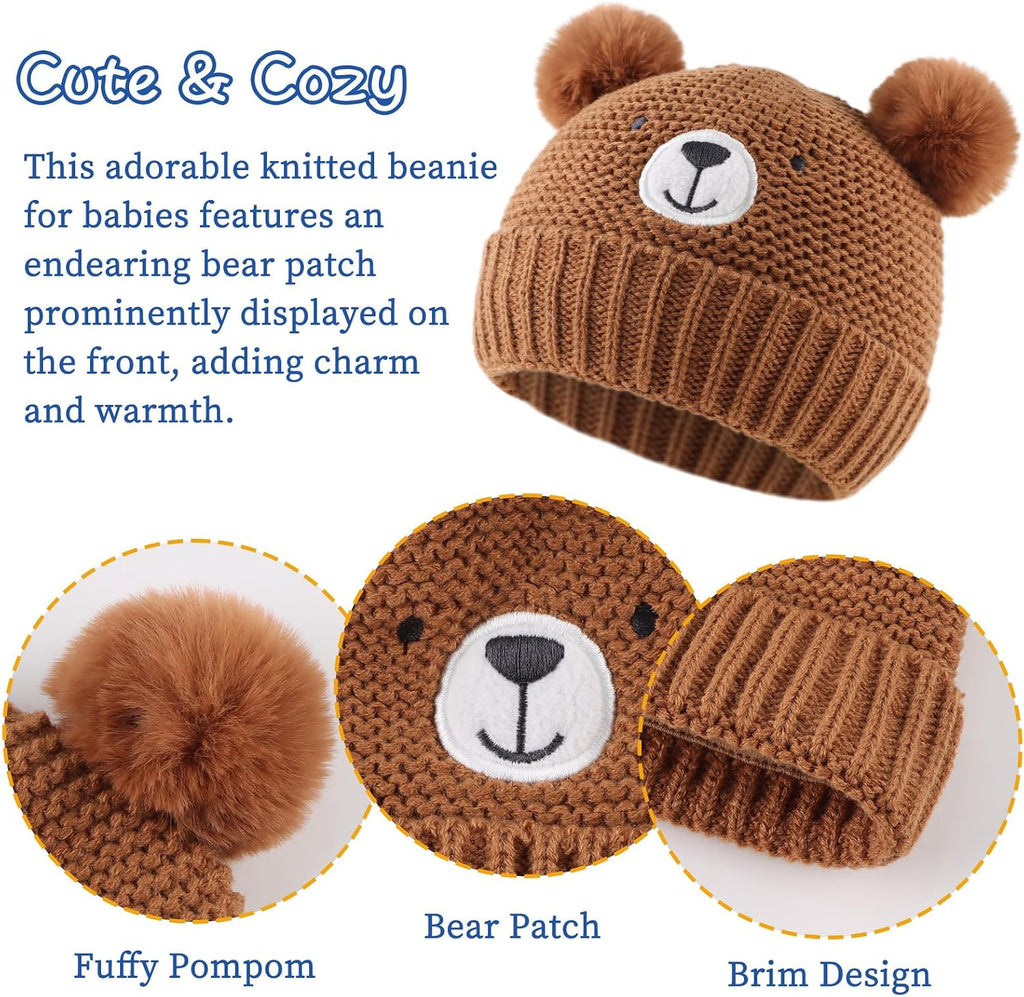 Cute Bear Baby Beanie Pompom Baby Boy Hat Winter Knit Beanie Girl