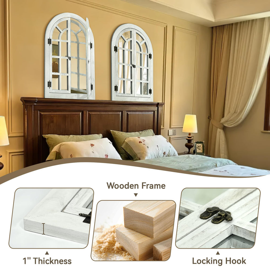 Window Mirrors for Wall Decor -Arched Wall Mirror Farmhouse Wood