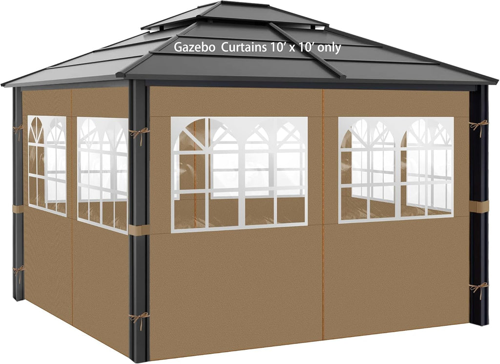 Gazebo Privacy Curtains 10' x 10' with PVC Windows, 4-Panels Side Wall with Zipper Universal Replacement Canopy