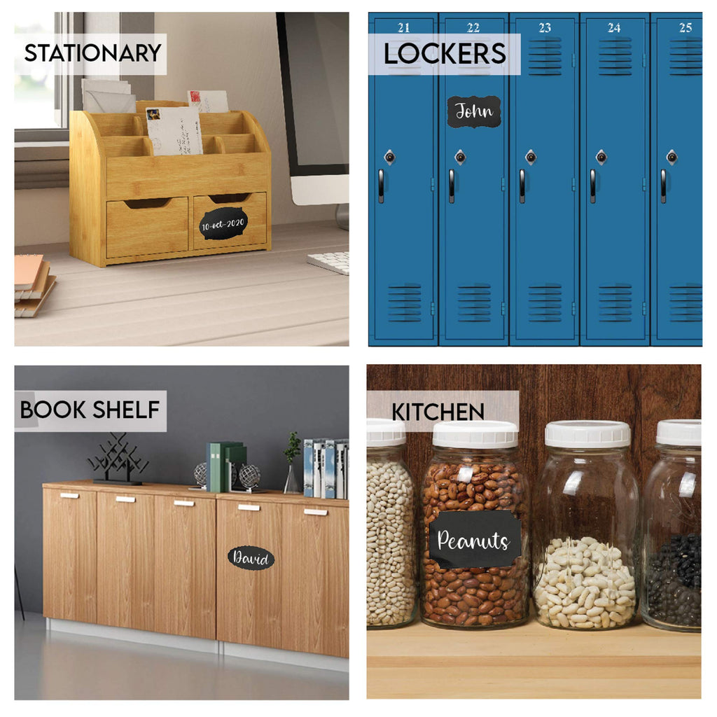 Wavy Chalkboard Labels 200pcs with 2 White Chalk Marker, Reusable Waterproof Chalk Label for Storage Bin, Labels for