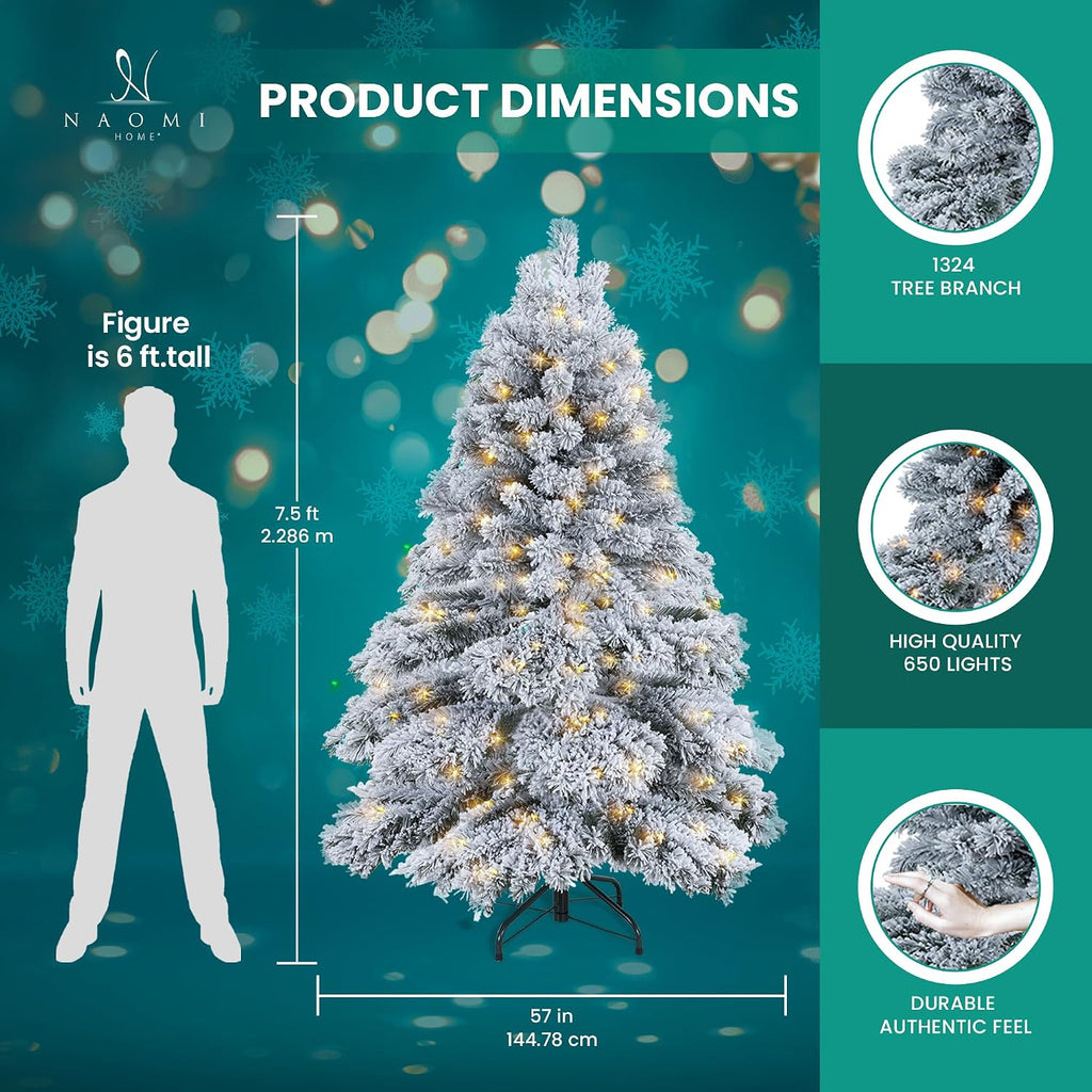 Artificial Prelit Snow Flocked Christmas Tree