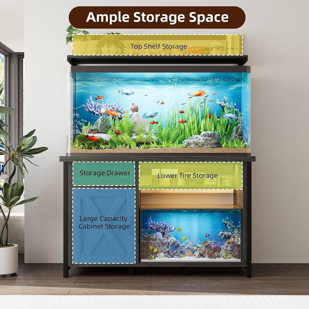 55-75 Gallon Fish Tank Stand with Storage, Aquarium Stand with Shelf, Gray