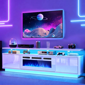 80" Fireplace TV Stand for TVs UP to 90", Entertainment Center with 36" Fireplace & Double LED Lights, TV Console