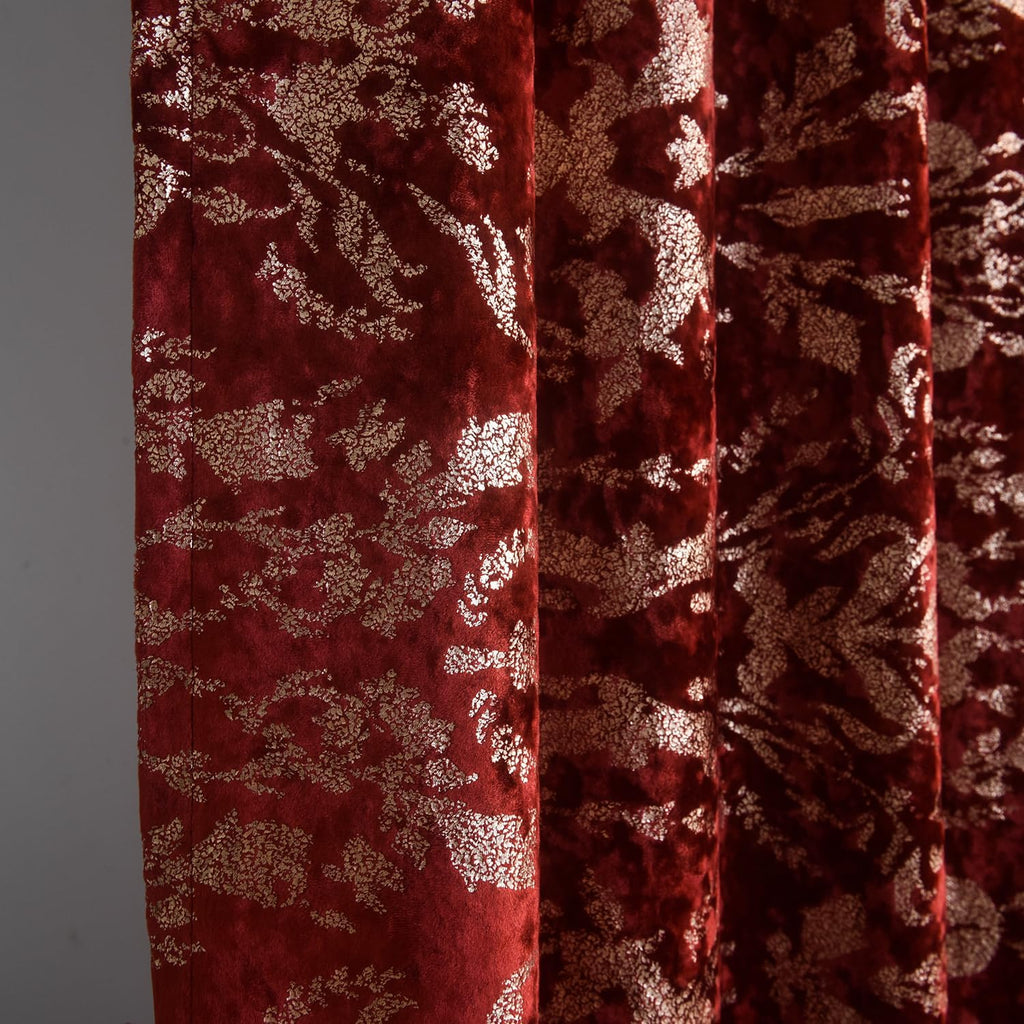 Luxury Velvet Gold Foil Print Navy Shiny Curtains 96 inches Long Back Tab Thick Thermal Insulated Window Drapes , W52