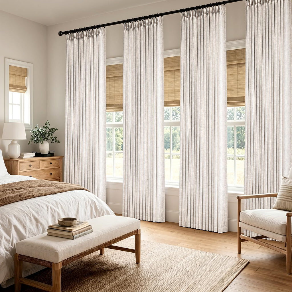 4 Panels Set Pinch Pleated Linen Curtains 90 Inches Long for Living Room Bedroom, Thick Linen Textured Memory Trained