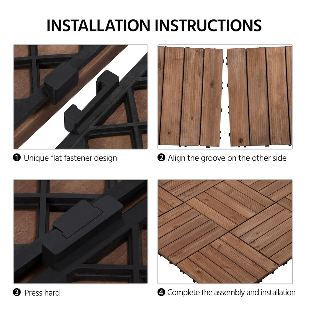12 x 12'' Patio Deck Tiles Interlocking Wood Floor Tiles Indoor & Outdoor for Patio Garden Deck Poolside Pack of 11