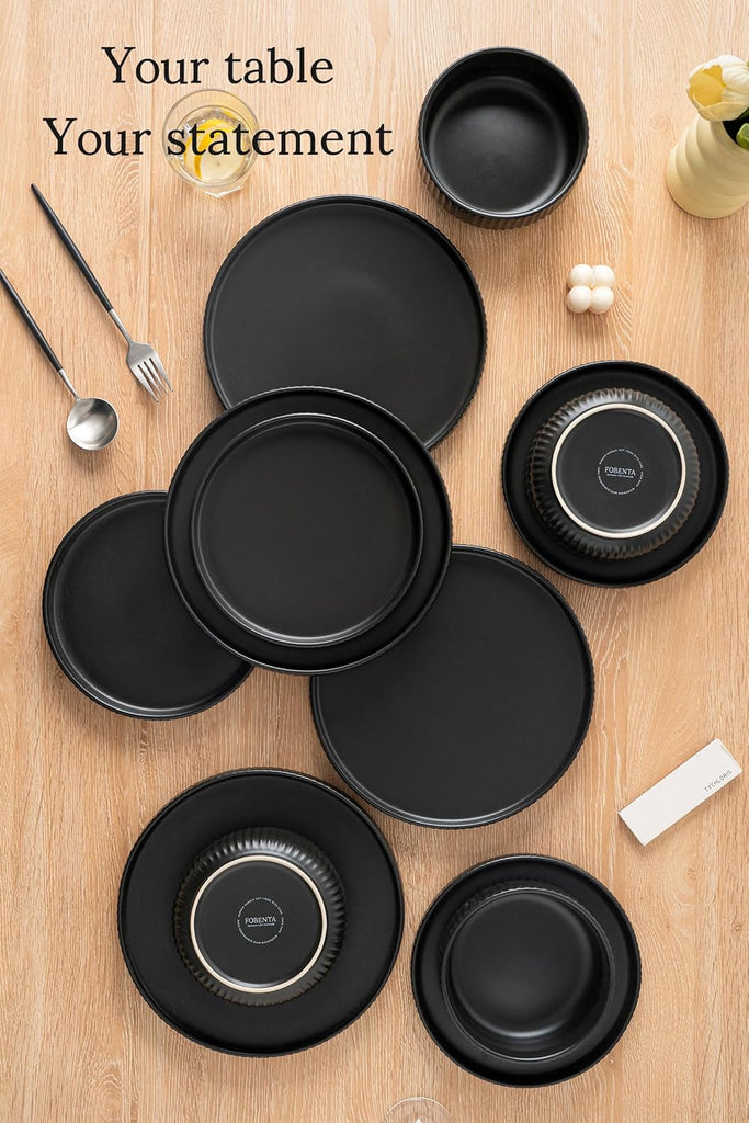 Dinnerware Sets for 4,Microwave Safe Plates and Bowls Sets,12 Piece Dylan Dish Set,Reactive Glaze Stoneware Dinnerware