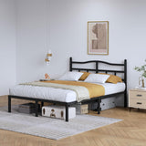 14 Inch Metal Bed Frame - Queen Heavy Duty Bedframe with Headboard Black Basic Steel Slats Platform No Box Spring