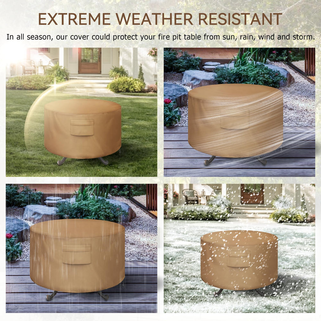 Round Fire Pit Cover, Waterproof 600D Heavy Duty Cover Fits Round Outdoor Fire Pit or Table 48"D x 22"H-Fade &