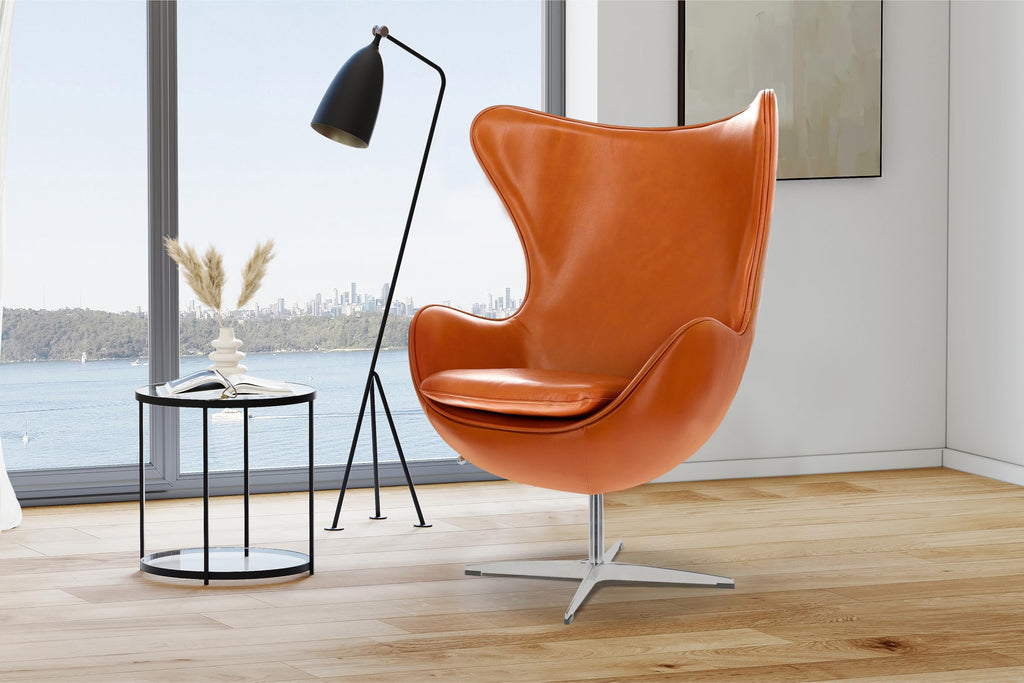 Finola Swivel Armchair 35.4", Italian Nappa 11000 Top Grain Leather, 360° Swivel, Mid-Century Modern Accent Chair