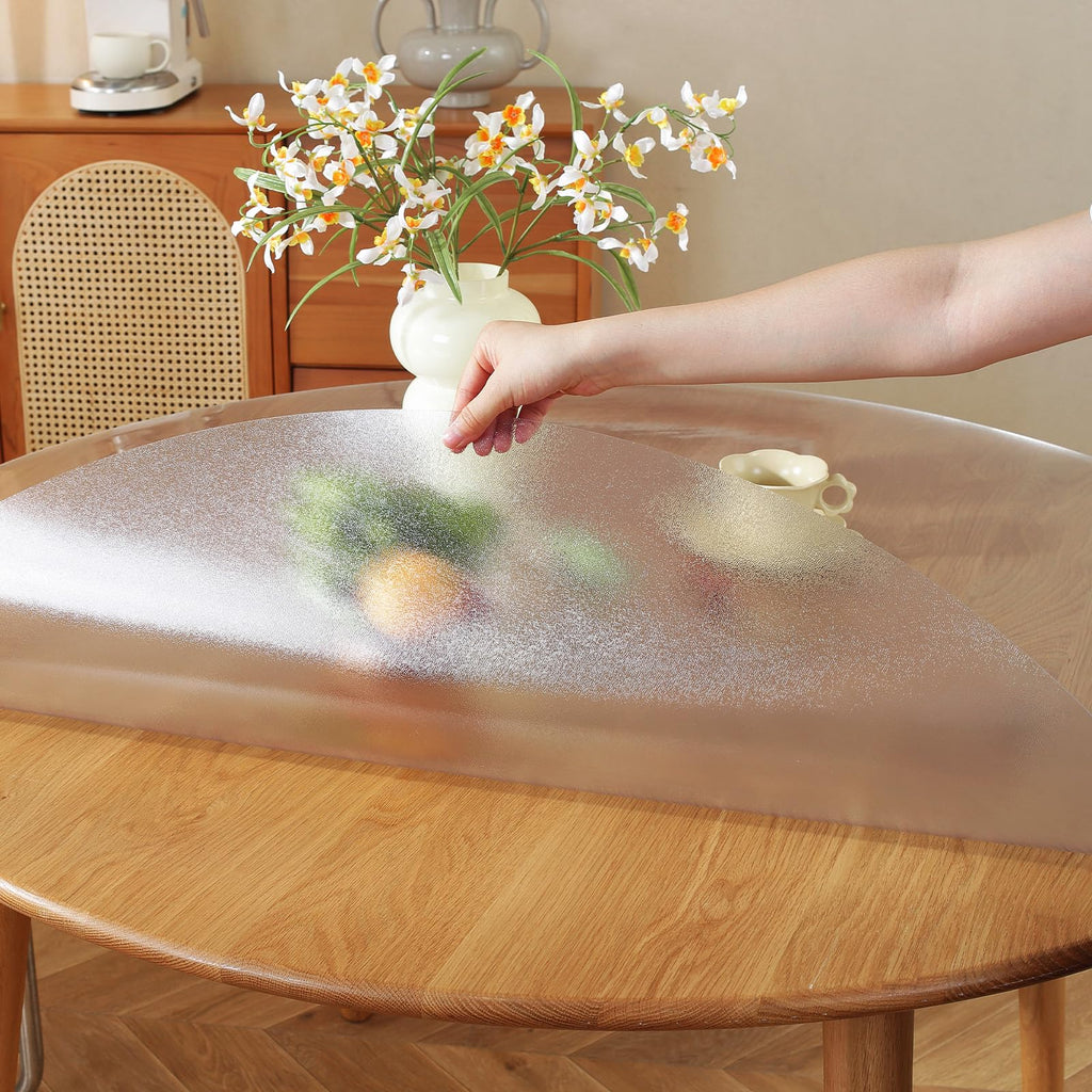 Round Frosted Table Cover Protector 35 Inch, 2mm Thick Table Protector, Waterproof Plastic Cover PVC Vinyl