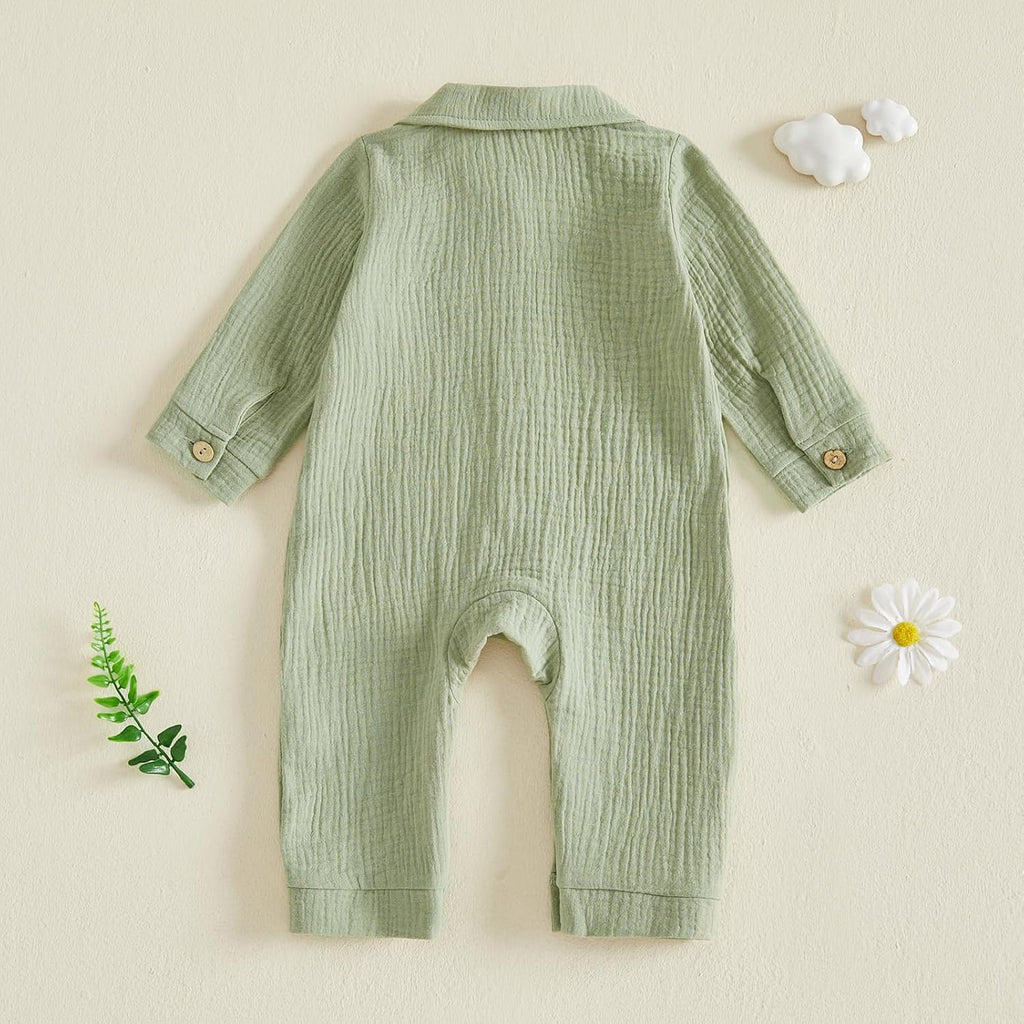 Newborn Baby Boy Cotton Linen Jumpsuit Long Sleeve Fall One Piece Outfit
