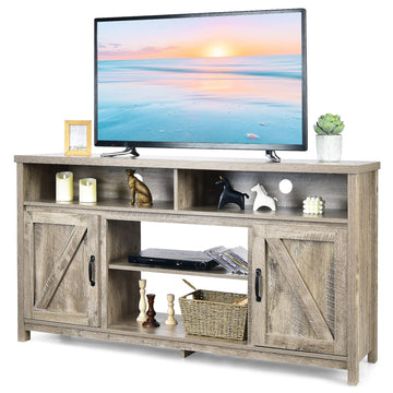 Modern Farmhouse TV Stand with Double Barn Doors, 59 inch TV Storage Cabinet for TVs Up to 65 Inches, Adjustable