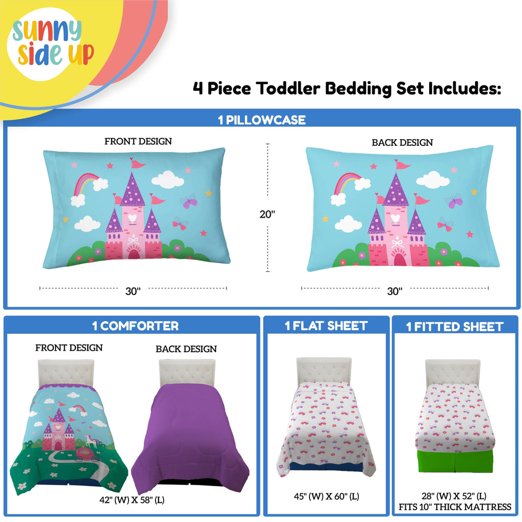 Magic Castle Toddler Comforter Set - 4 Piece Preschool Bedding Includes Comforter, Sheets & Pillow Cover - Super Soft