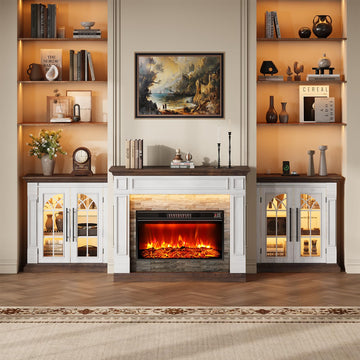 104" Fireplace TV Stand, Entertainment Center, White Brown