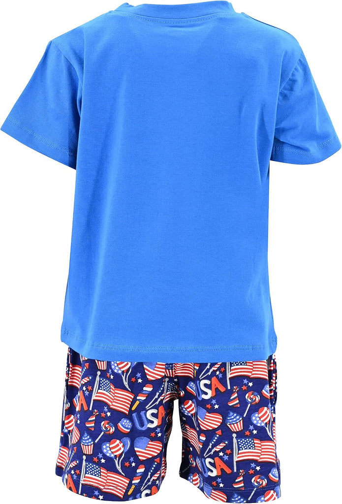 Boys 2pc Shorts Set Outfit Short Sleeve Shirt with Fun Applique Print and Shorts