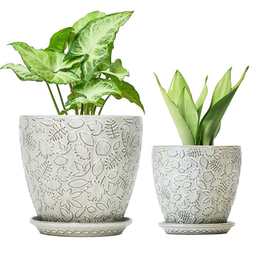 8 Inch + 6 Inch Retro Ceramic Planter Set of 2 with Drainage Hole and Saucer for Multiple Plants, Indoor-Outdoor