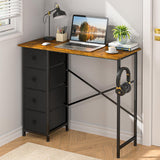 Small Computer Desk with 4 Fabric Drawers, 36 Inch Reversible Writing Desk Bedroom