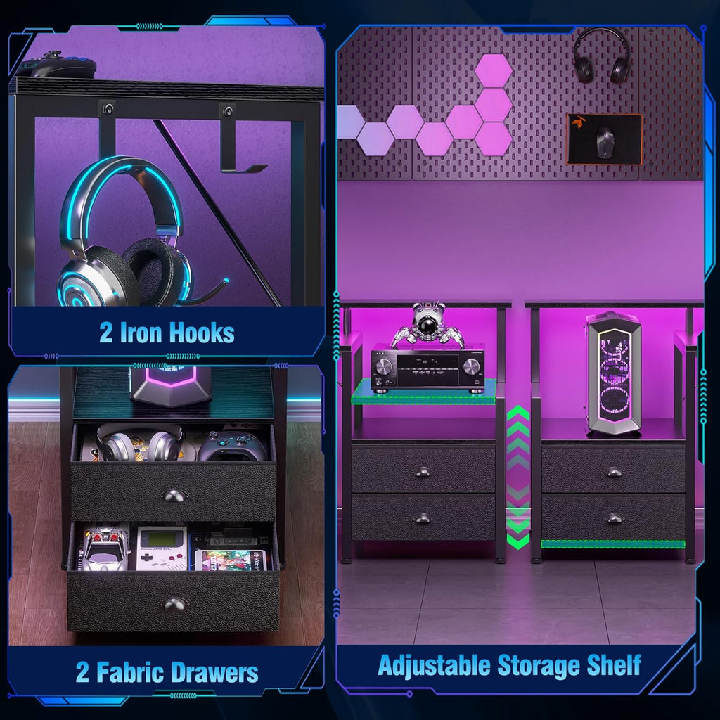 66'' L Shaped Gaming Desk with Storage Drawers, Power Outlets, LED | Large Reversible Computer Desk for Multiple