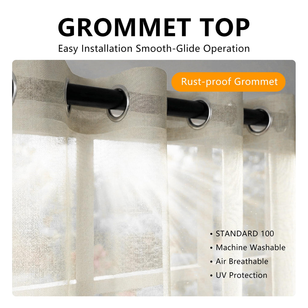 4 Panels Outdoor Sheer Curtains Waterproof With Grommet