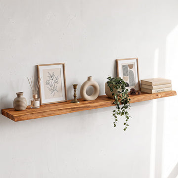 Live Edge Elm Floating Shelves - 55 In Rustic Solid Wood Shelves with Heavy-Duty Invisible Bracket, Wall-Mounted