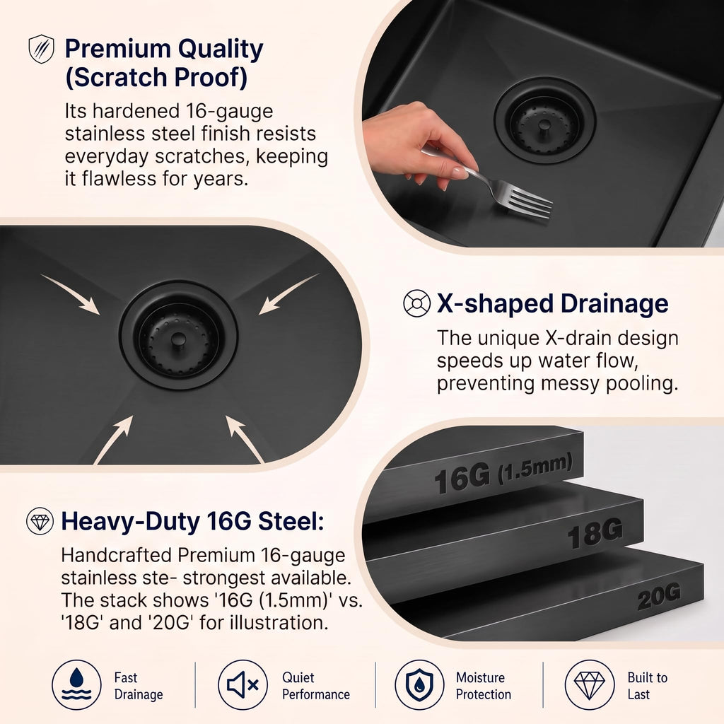 Black, 33x22 Drop In Black, Top Mount Stainless Steel Sink, Large Capacity, 50/50 Double Bowl Sink with Unique